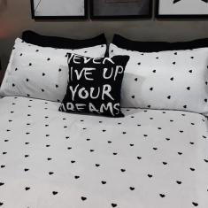 Lençol Com Elástico Casal Comum 4 Un Love Black Com Almofada