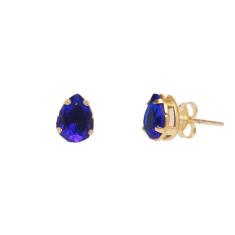 Brinco Delicado Pedra Gota Pequeno Azul Folheado A Ouro 18K