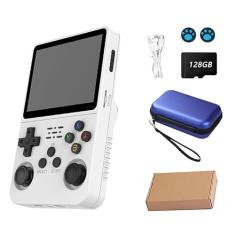 Console de video game portátil R36S Retro de 128 GB,r36s console portatil, mais de 39.000 jogos, Arkos 2.0, tela IPS de 3,5 polegadas,39.000+ jogos,cartão TF 128GB,reprodutor de vídeo de bolso(Branco)
