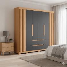 Guarda-Roupa Casal Palumóveis Doble 6 Portas de Bater 4 Gavetas Internas MDP - 240cm de Largura