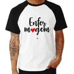 Camiseta Raglan Enfermagem por amor - Foca na Moda, Branco, Preto, GG
