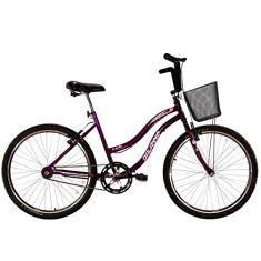 Bicicleta Feminina 26 Beach Violeta Monomarcha com Aros duplos, Pneus Slik e Cesta - Dalannio Bike
