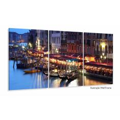 Quadro Cidade Veneza Paisagem Noturna Para Sala 120x60 3 peç
