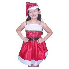 Fantasia Mamãe Noel Infantil Vestido com Gorro