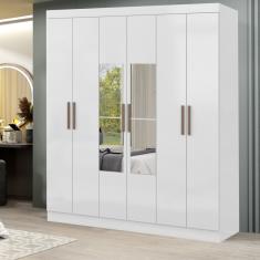 Guarda Roupa Casal Espelho 6 Portas 2 Gavetas Genebra Maxel - Branco