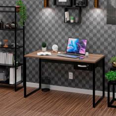 Mesa Para Escritório Diretor Estilo Industrial 135cm com Gaveteiro Nogal