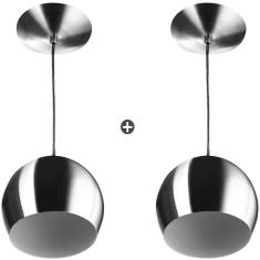 Kit 2 Lustres Pendente Bola Pequena Alum nio 15cm Escovado