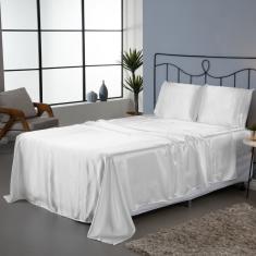 Jogo de Lençol Roupa de Cama Casal Queen Size 4 Peças Cetim Charmousse Antifrizz Seda