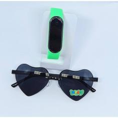 Kit Relógio Infantil Led Bracelete Silicone Ajustável Esporte + Óculos de sol Coração Flexível Luxo Verão 2024 Tendência