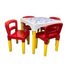 Mesa Mesinha Conjunto Infantil Com 4 Cadeiras Escolar Plástica Camaleã