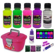 Mini Kit Para Fazer Slime Colas Neon + Luz Negra - IneSlime, Maleta ro