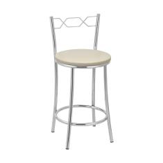 Kit 2 Banquetas Cromadas Assento Espuma D15 Treparoni Bege