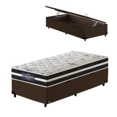 Cama Box Baú Solteiro King Marrom + Colchão Molas Ensacadas - Probel - Eclipse Springs 96x203x62cm