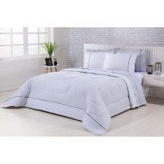 Kit Edredom 100% Algodão Percal 150 Fios Dupla Face Queen Gran Moratta 3 Peças - Cinza-branco