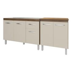 Armário Cozinha Gabinete Pia De 120 Cm Aline E Balcão Jane Para Forno Elétrico Ou Microondas Savana Off White