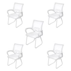 Kit 5 Cadeiras para Escritório Interlocutor Fixa Tela Mesh Tok 3310 OR Design Branco
