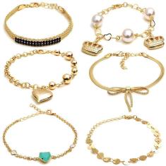 Pulseira feminina folheada a ouro 18k kit com 10un