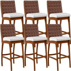 Kit 6 Banquetas Altas Mila Marrom Corano Branco - LYAM DECOR
