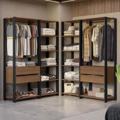 Guarda-Roupa Closet Modulado 4 Gavetas 258 cm Rustic/Preto Valencia Ma