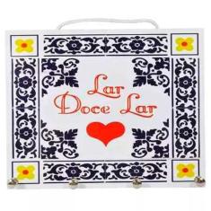 Porta Chaves de Parede Decorativo em Madeira - Lar Doce Lar - Retrofen