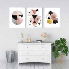 Kit 3 Quadros Geométrico Trend Escandinavo 45X34Cm Branca