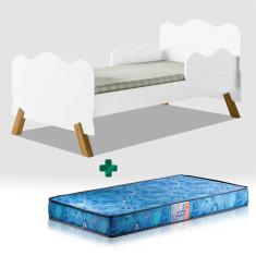 Cama Infantil Com Proteção Lateral Nuvem Branca Angel Cambel Com Colchão Gazin