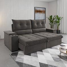 Sofá 4 Lugares Santiago Retrátil e Reclinável Grafite - Viero Móveis