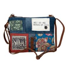 Myra Bag Bolsa tiracolo feminina - Bolsa de ombro de lona e couro reciclada ocidental, Jeans, One Size