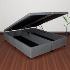 Base Box Baú Casal Bipartido 138x188x42cm Courino com Pistão a Gás Cinza