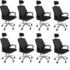 Kit 8 Cadeiras Office Presidente com Encosto e Rodízios Cádis Preto