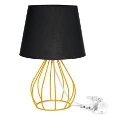 Abajur Cebola Dome Preto Com Aramado Amarelo - MARRYLUZ