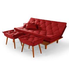 Sofa Cama Reclinavel Caribe + Duas Banquetas Rubi Essencial - Essencia