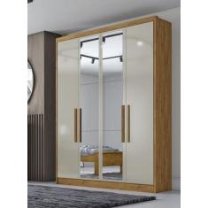 Guarda Roupa Solteiro com Espelho 4 Portas 3 Gavetas - Sevilha-Cumaru/