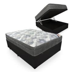 Cama Box Baú Casal 138 Tecido Sintético Preto Com Colchão de Molas - D