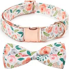 Thankspaw Coleira de cachorro com gravata borboleta ajustável estampada padrões fofos coleiras macias para animais de estimação para cães pequenos, médios e grandes