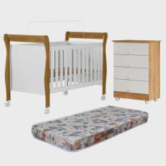 Quarto de Bebê com Berço Mini Cama com Colchão Slim e Cômoda de Bebê 100% Mdf 4 Gavetas Soft
