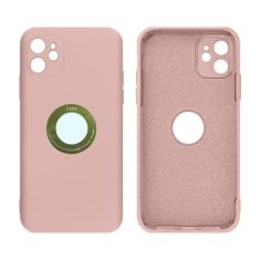 Capa para iPhone 11 em Silicone Aveludado Furo em Acrílico Anel em Alu