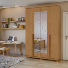 Guarda-roupa Solteiro Alonzo 4 Portas 2 Gavetas Com Espelho Amêndoa Clean