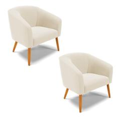 Poltrona Decorativa Pé Palito Castanho kit 2 Stella Veludo Bege D03 - 