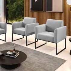 Kit 2 Poltronas Base Industrial Preto Marisa Suede Cinza - DRossi