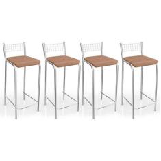 Kit 4 Banquetas Sala Jantar Gênova 1B705CR 4 Un Cromado/Linho Capuccin