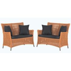 2 Sofás Área Externa Igapó Alumínio Pintura Marrom Corda Náutica Estof