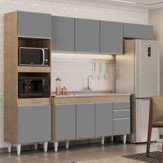 Armário de Cozinha Modulada 4 Peças CP12 com Pia Inox Castanho/Cinza -