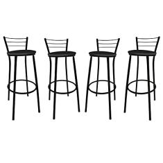 KIT Jogo 4 Banqueta Alta Preta Balcão Cozinha Sala Jardim