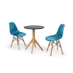 Conjunto Mesa De Jantar Maitê 60cm Preta Com 2 Cadeiras Charles Eames