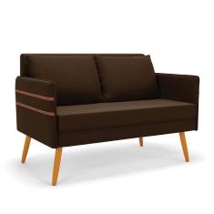 Namoradeira 02 Lugares Mari Suede Marrom Pés Palito Castanho