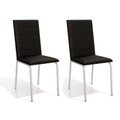Cadeira Sala de Jantar Amsterdã 2C091 Kit Cromado Courano Preto