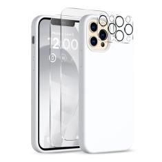 COFFKER Capa para iPhone 12 Pro Max, [2 protetores de câmera + 2 protetores de tela], capa protetora de silicone à prova de choque, capa de telefone com forro de microfibra para iPhone 12 Pro Max de