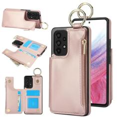 Capa carteira para Samsung Galaxy A72 5G, 3 compartimentos para cartão, 1 bolso com zíper, suporte de fecho magnético com suporte de anel à prova de choque com bloqueio de RFID para Samsung A72 5G