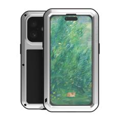 LOVE MEI Capa de metal para iPhone 16, resistente ao ar livre, resistente, capa de proteção de corpo inteiro, armadura militar, amortecedor, alumínio, metal, poeira/à prova de choque com vidro